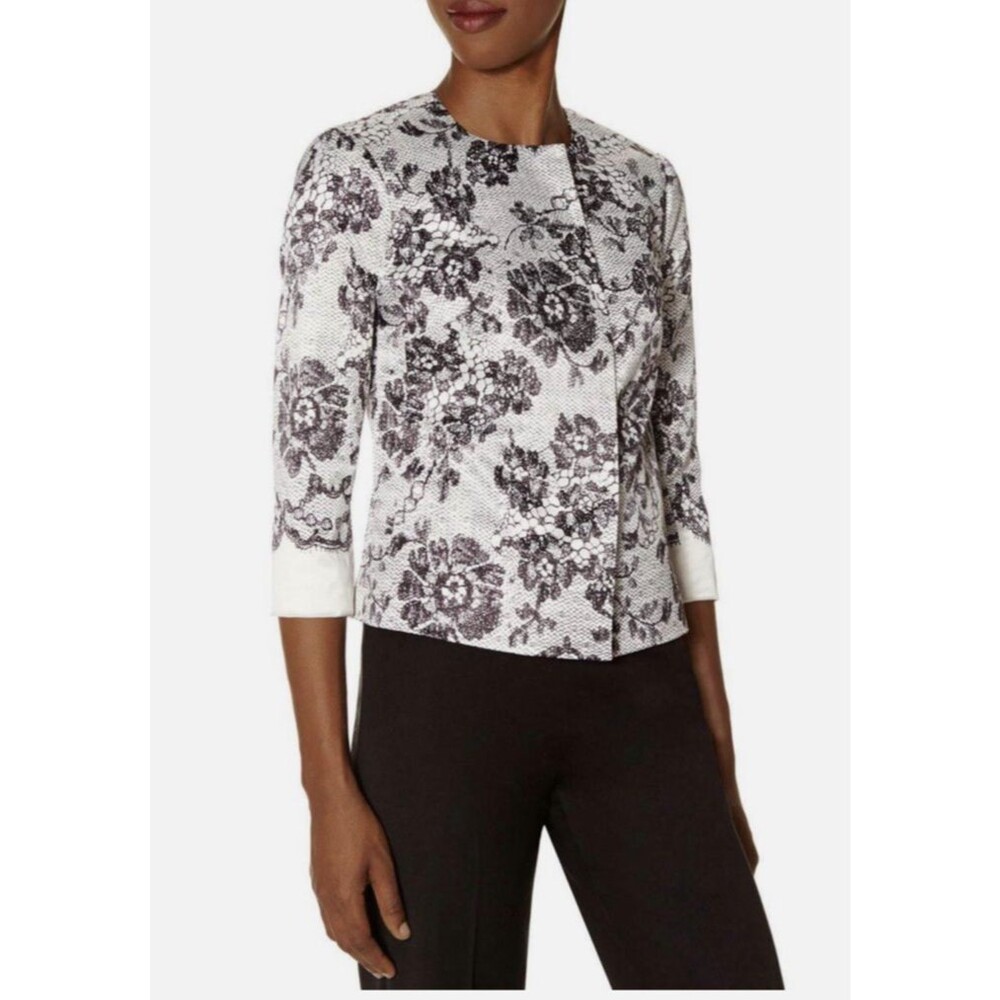 The Limited Scandal Collection Satin Crop Blazer Jacket Sz S Black Printed Lace